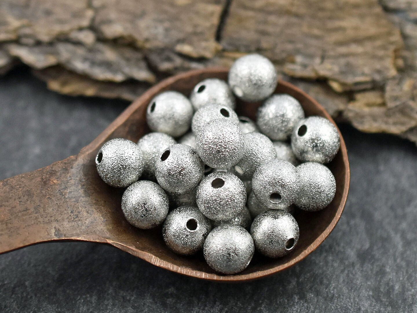 Platinum Silver Stardust Round Beads -- Choose Your Size
