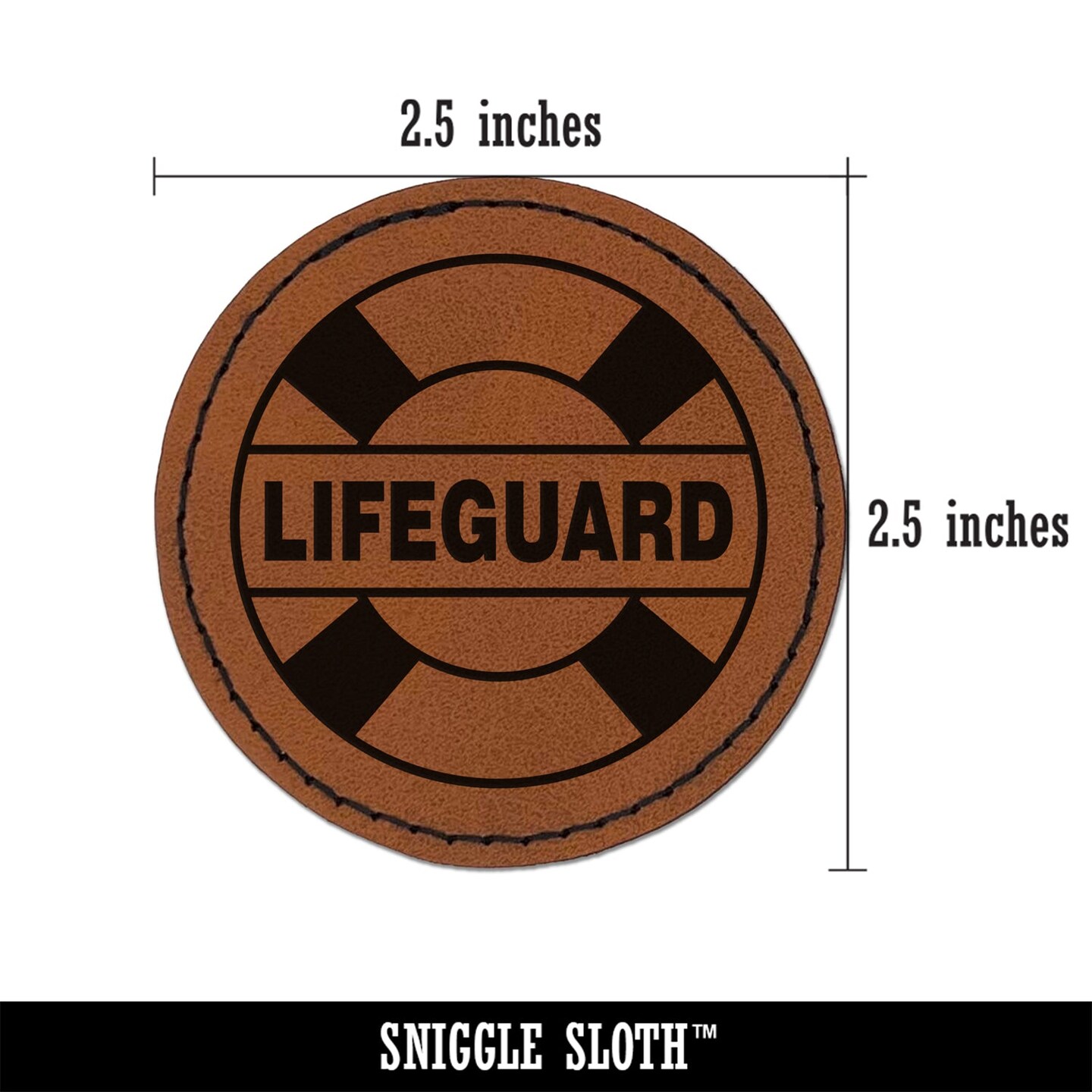 Lifeguard Lifesaver Buoy Round Iron-On Engraved Faux Leather Patch Applique - 2.5&#x22;