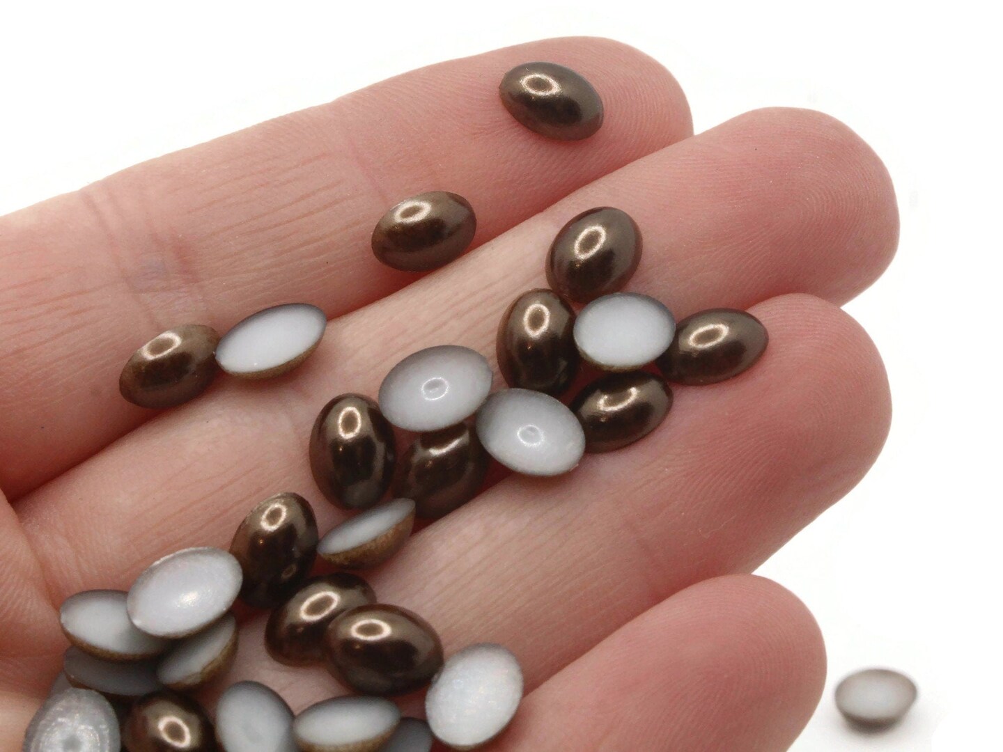 100 8mm x 6mm Brown Pearl Oval Flatback Plastic Cabochons