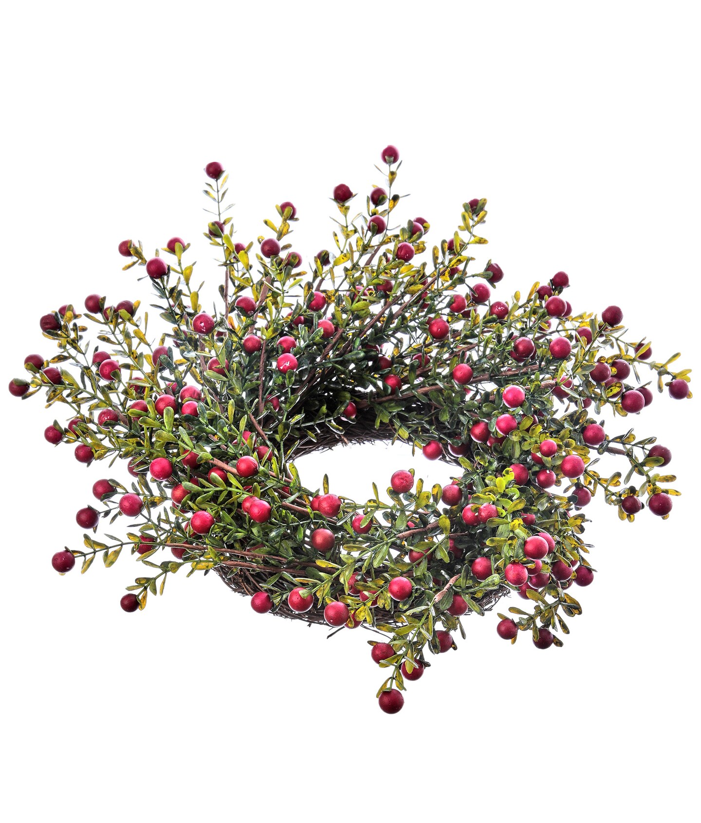 Contemporary Home Living 15&#x22; Mini Wild Cranberry Leaf Candle Ring Christmas Decor