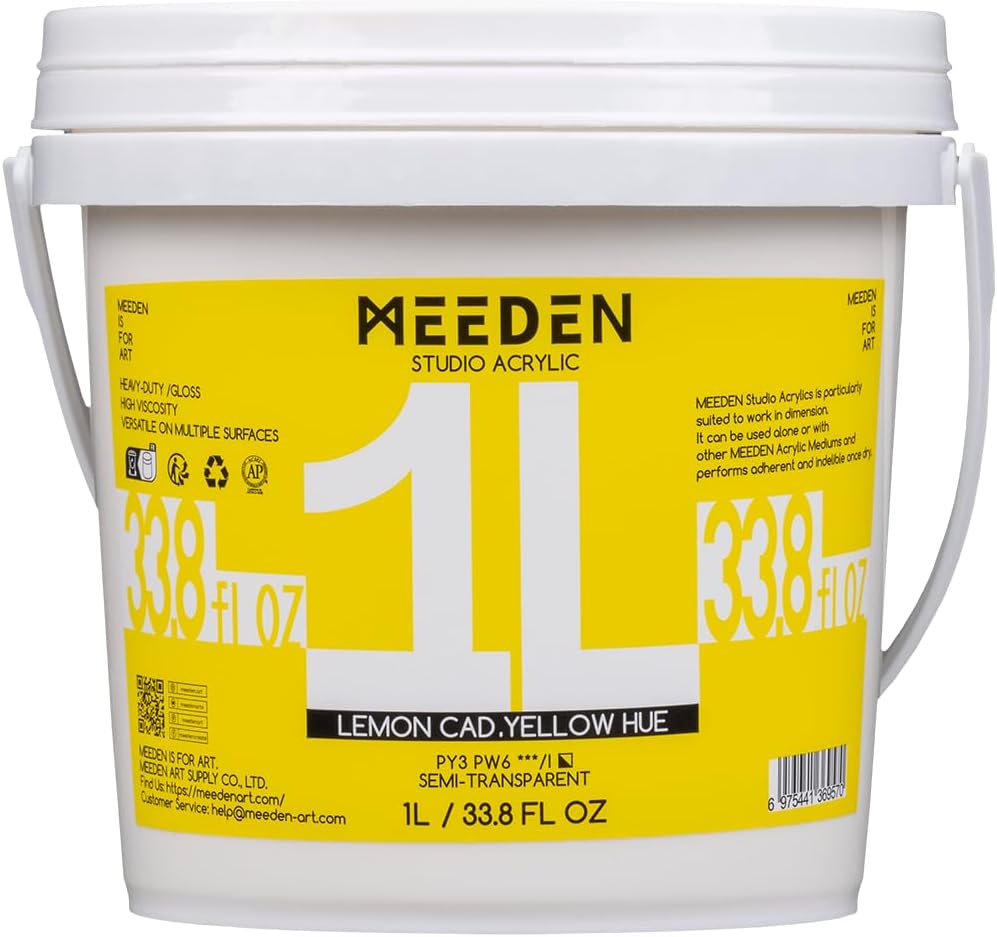 MEEDEN Lemon Cad Yellow Hue Acrylic Paint, Heavy Body, Gloss Finish, Extra-Large 1 L /33.8 oz Non-Toxic Rich Pigments Color, Professional Artist Acrylic Paint for Adults on Canvas,Wall,Wood Painting