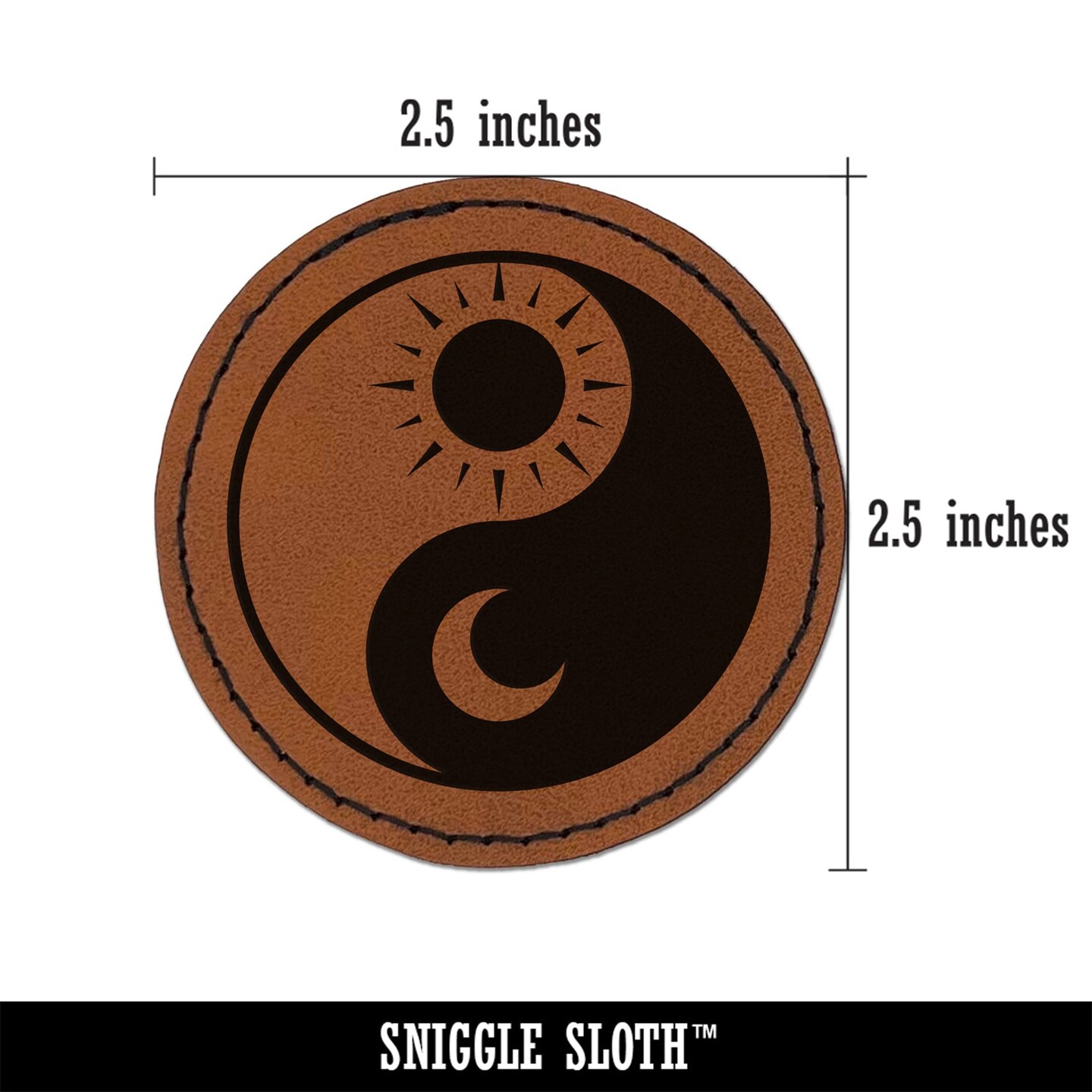 Sun Moon Yin Yang Night Day Round Iron-On Engraved Faux Leather Patch Applique - 2.5&#x22;