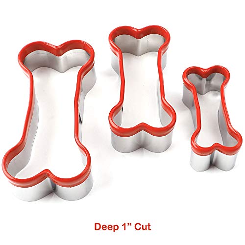 3 Pieces Dog Bone Cookie Cutters Set, Dog Treats Cookie Cutter, Dog Bone Shapes Cutters, Homemade Dog Biscuit Treats Cutters, Coated with Soft PVC for Protection, 2.4" 3.2'' 3.9''