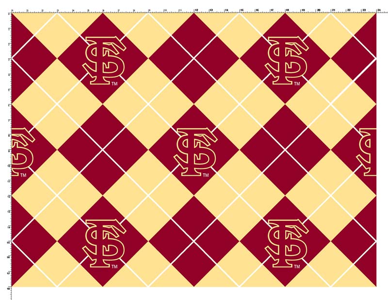 Sykel Enterprises-Florida State University Fleece Fabric-FSU Seminoles Argyle Fleece Blanket Fabric-Sold by the yard