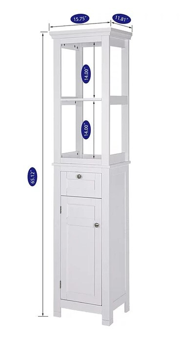 Bathroom Freestanding Storage Cabinet with Two Tier Open Shelves, Tall Slim  Cabinet with Door and Drawer, 15.75'' (White with Drawer) Free Standing  Linen Tower