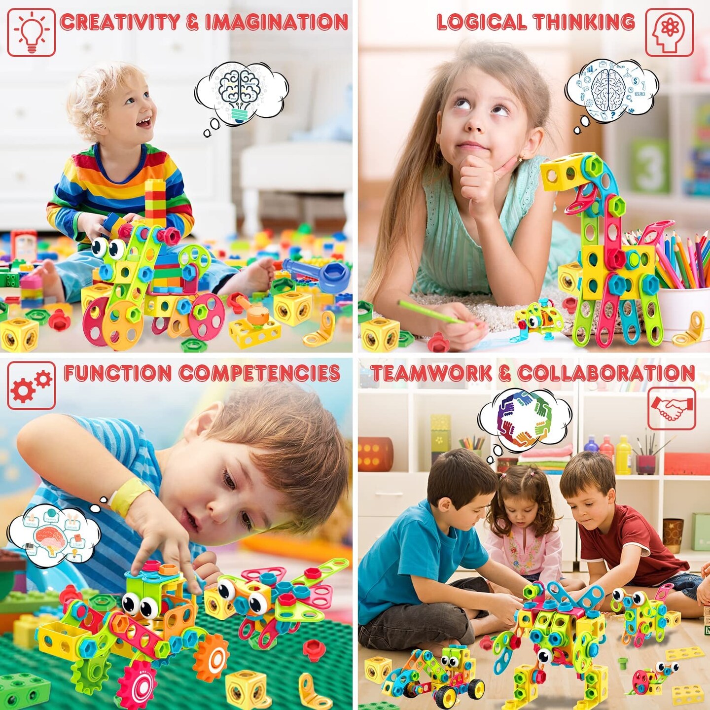 195 Pieces Educational STEM Toys for Boys and Girls Ages 3 4 5 6 7 8 9 10 Construction Building Blocks Toy Building Sets Kids Toys Creative Activities Games with Storage Box