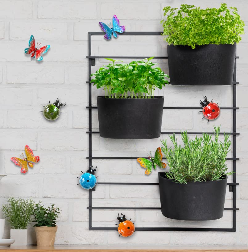 4 Pieces Metal Garden Wall Art Decorative Set ,Cute Ladybugs Outdoor Wall Sculptures