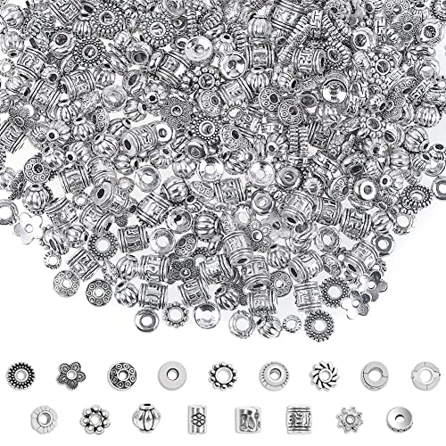 Cridoz Metal Spacer Beads for Making Bracelet, Necklace, Jewelry Making and Findings Accessories, 900Pcs, Silver