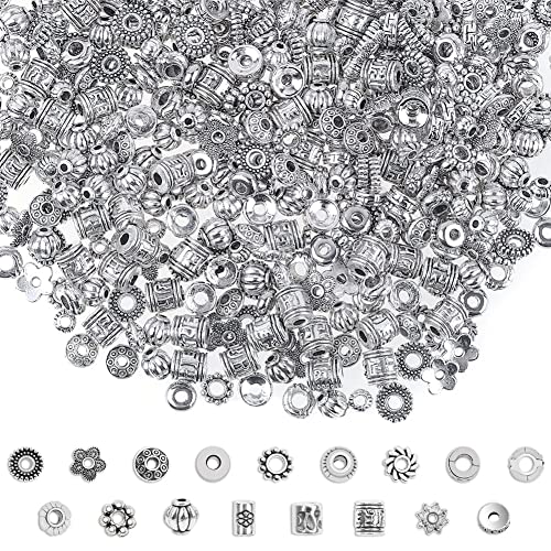 900 Pieces Metal Spacer Beads for Making Bracelet, Necklace, Jewelry Making and Findings Accessories, Silver
