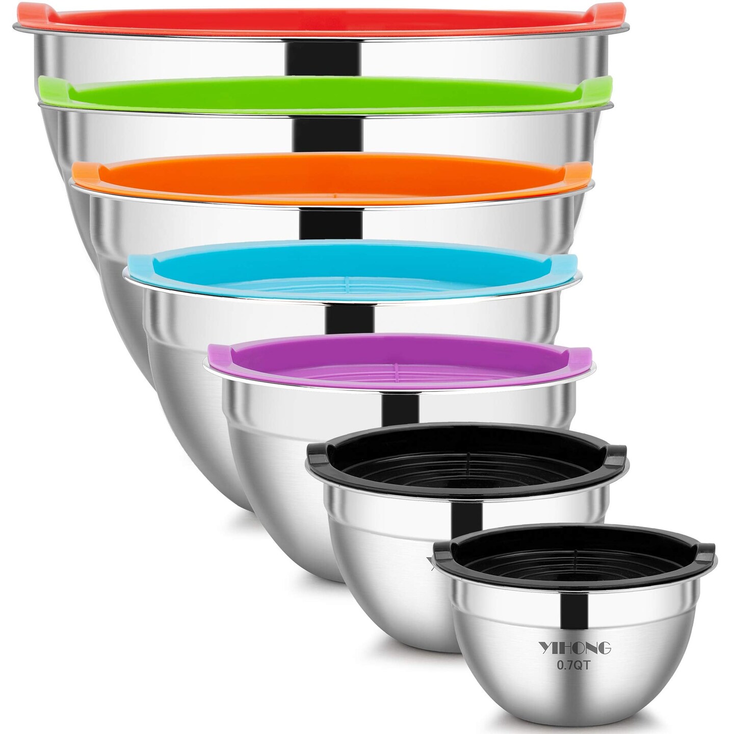 7 Pieces Mixing Bowls with Lids for Kitchen, Stainless Steel Mixing Bowls Set Ideal for Baking, Prepping, Cooking and Serving Food, Nesting Metal Mixing Bowls for Space Saving Storage