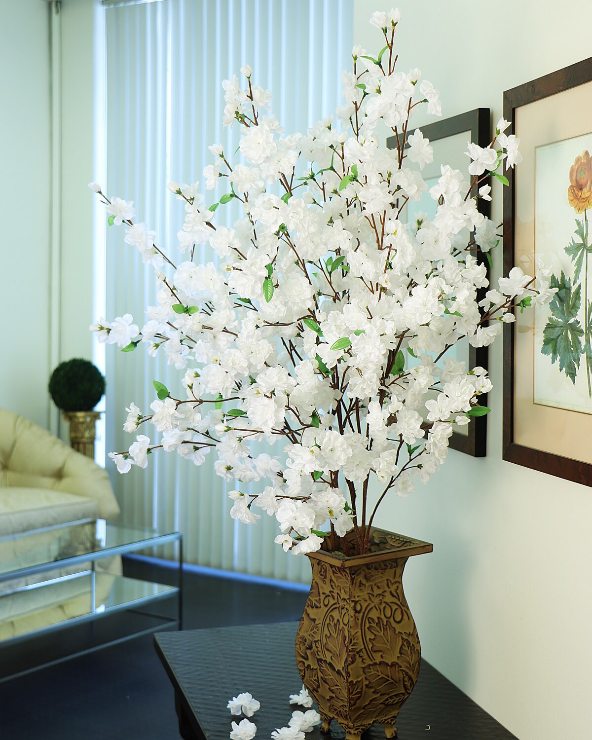 Set of 3: White Cherry Blossom Branches with Lifelike Silk Flowers, 36-Inch, Floral Stems, Spring Accents, Party & Event, Home & Office  Decor