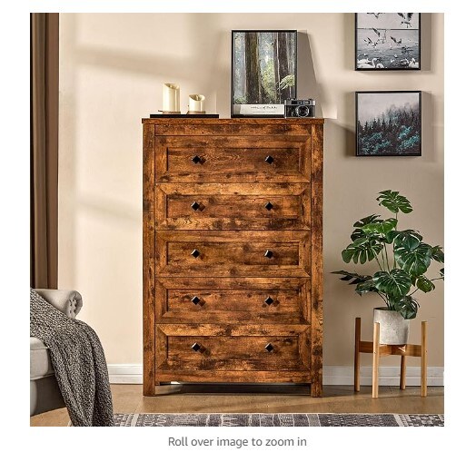 Rustic Brown Bedroom Dresser with Tall Drawers, Chest of Drawers with ...