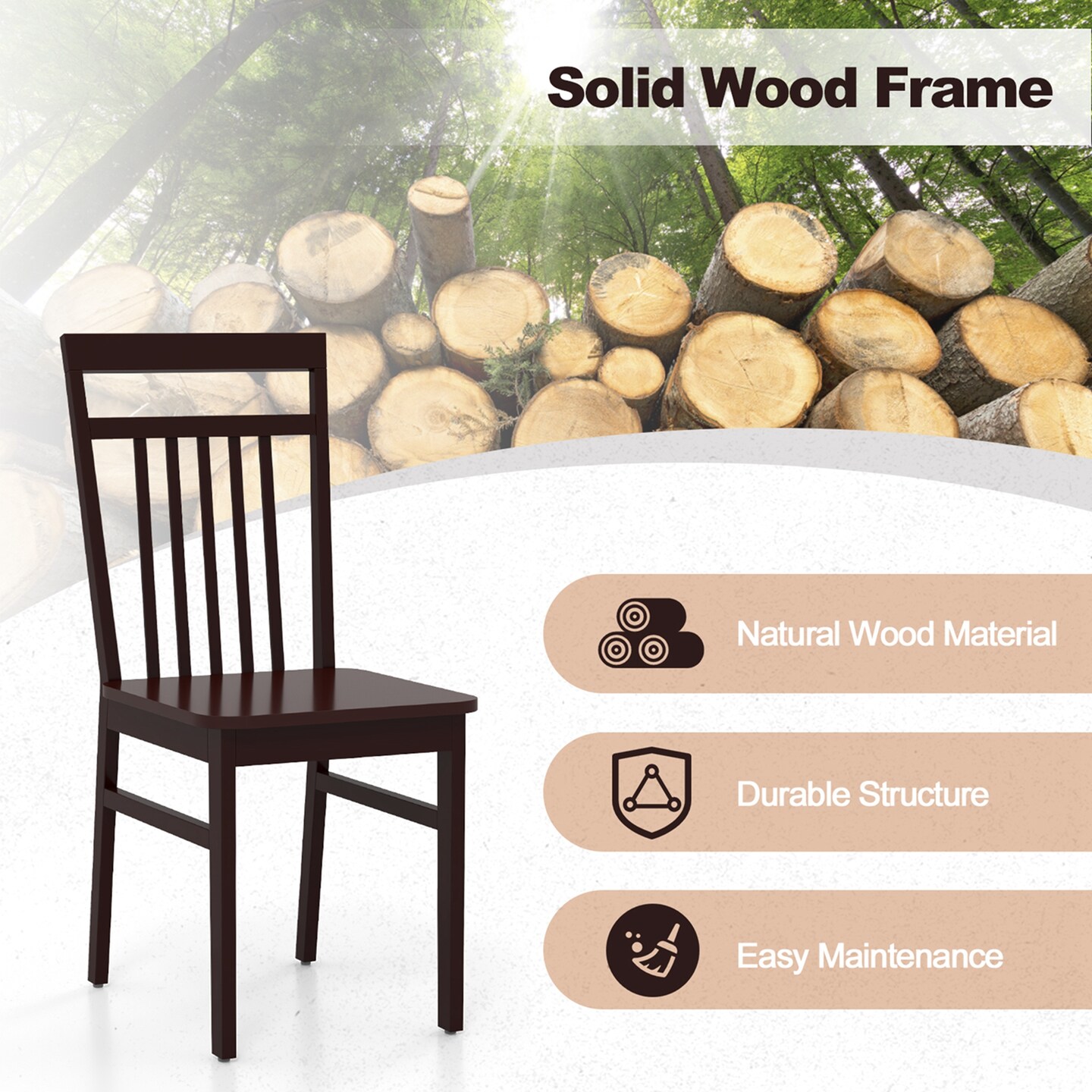Costway Farmhouse Dining Chair Set of 2/4 Armless Wooden Chair with Slanted High Backrest