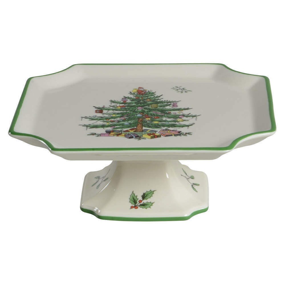 Christmas Tree Fine Porcelain Square Cake Plate