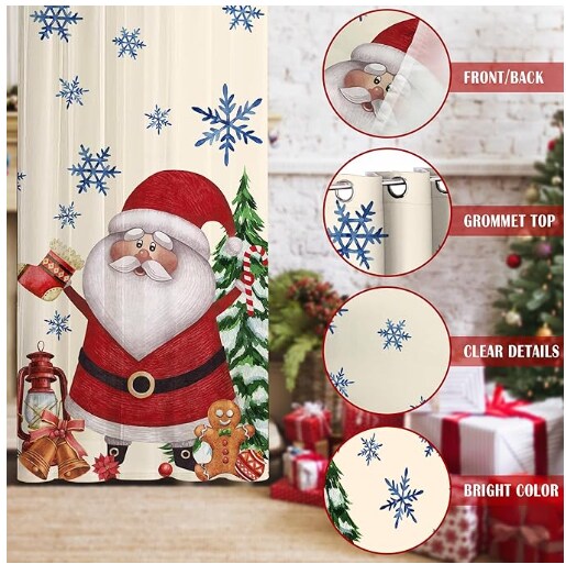 2 Pack Christmas Curtains for Living Room 52x84 inch with Christmas Tree and Santa Claus