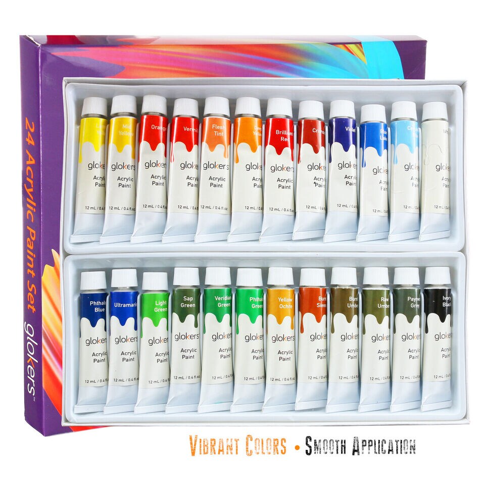 Full Acrylic Paint Set 24 Rich Pigments Colors.