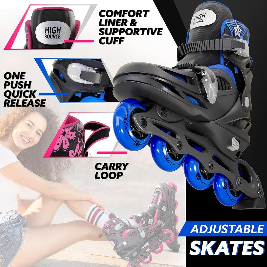 High Bounce Inline Skates for Girls and Boys, Roller Skates with Gel Wheels Adjustable Sizing for Adults and Kids, Inline Skates for Adult Female, Male, Lightweight Roller Skates