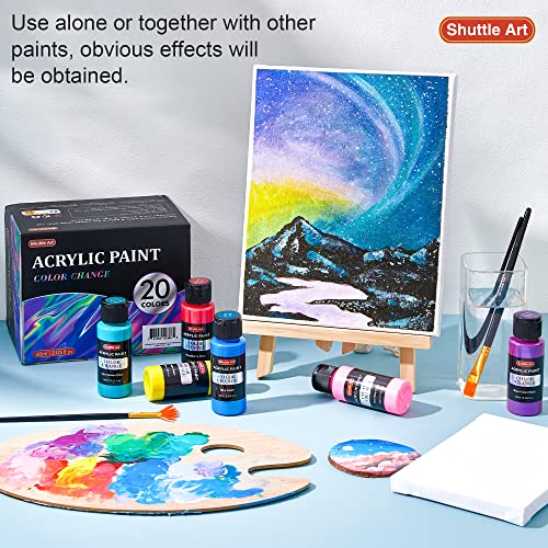 Shuttle Art Color Change Acrylic Paint, 20 Chameleon Colors Acrylic Paint, 60ml/2oz Bottles, Iridescent Paint for Artists, Beginners, Kids Painting & Crafting on Canvas, Rocks, Wood, Fabric, Ceramic