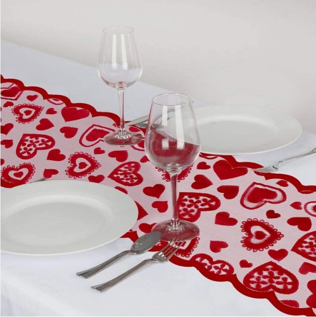 Table Runner for Valentine&#x27;s Day - 13 X 72 Inch Red Lace Table Runner