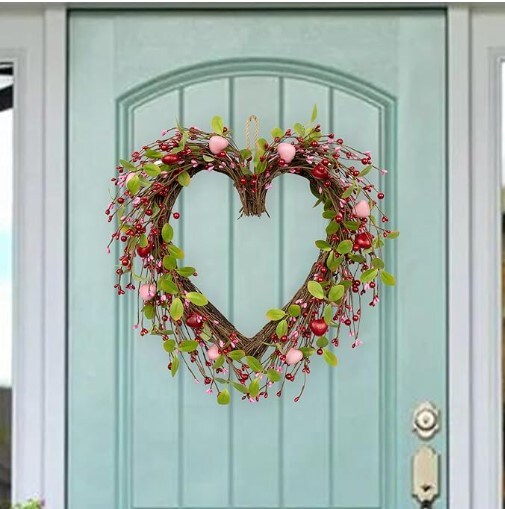 Heart Shaped Wreaths for Front Door with Red Pink Hearts for Anniversary Wedding Dinner Decorations 18 Inch Valentine&#x27;s Day Wreaths