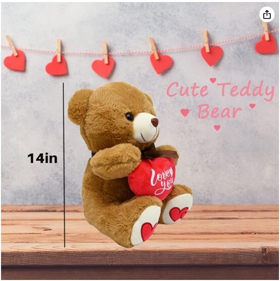14-Inch Valentine&#x27;s Day Plush Teddy Bear with Red Heart