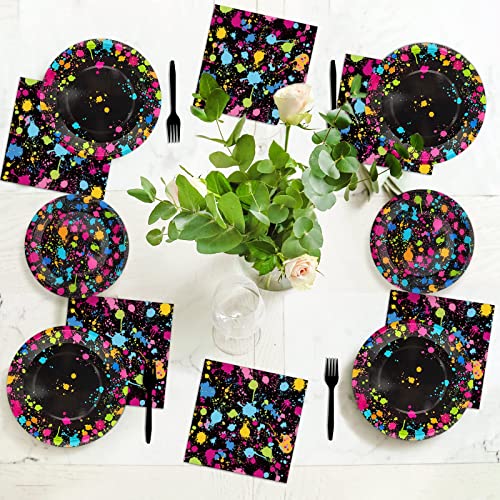 Neon Party Supplies for 24 Guests Glow Party Plates Napkins Tableware Neon Glow Birthday Colorful Graffiti Party Decoration Favor&#xFF0C;96&#xA0;Pieces