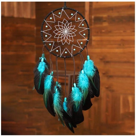 Blue Dream Catchers Handmade, Boho Traditional Circular Net for Bedroom Kids, Home Decoration, Art Ornament Craft Gift