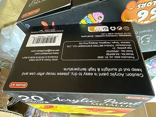 Shuttle Art Metallic Acrylic Paint Set, 20 Colors Metallic Paint in Bottles (60ml, 2oz) with 3 Brushes and 1 Palette, Rich Pigments, Non-Toxic for Artists, Beginners on Rocks Crafts CanvasWood Fabric
