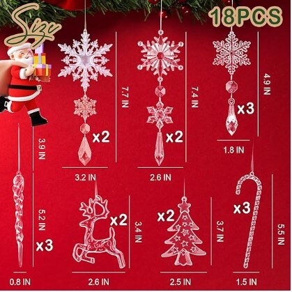 Christmas Decorations Snowflakes Decorations - Acrylic Crystal Hanging  Decorations for Christmas Winter Wonderland Icicle Drop Crystal Decorations  for Christmas Tree New Year's Eve Party Supplies