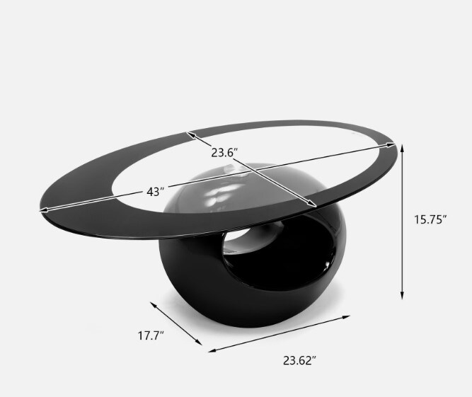 Black/White High Gloss Coffee Table with Oval Glass Top and Hollow End Sides