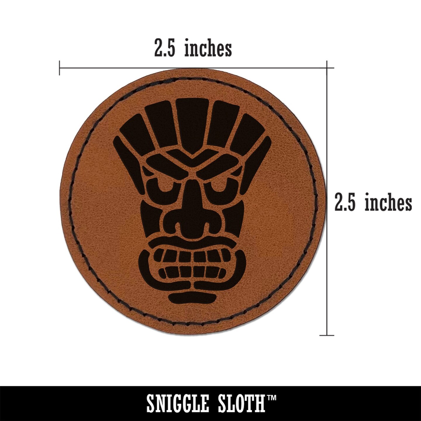 Tiki Mask Hawaii Luau Round Iron-On Engraved Faux Leather Patch Applique - 2.5&#x22;