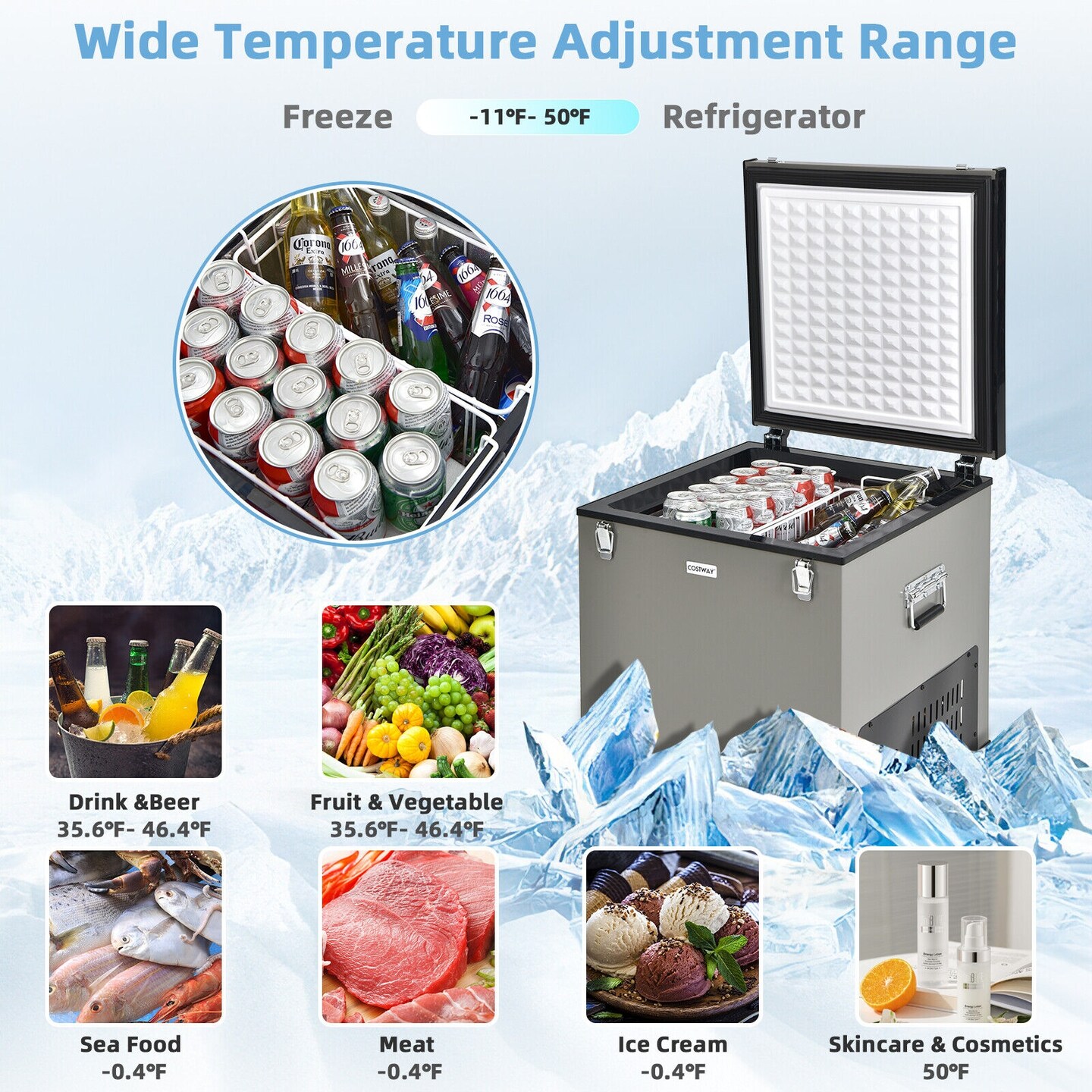 Portable Car Refrigerator with DC and AC Adapter