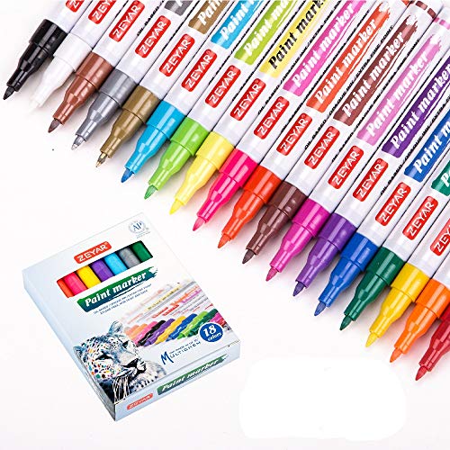 ZEYAR Oil-Based Paint Markers, Expert of Rock Painting, Extra Fine Point, 18 Colors, AP Certified. Permanent Ink &#x26; Waterproof, Works on Rock, Wood, Glass, Metal, Ceramic and more