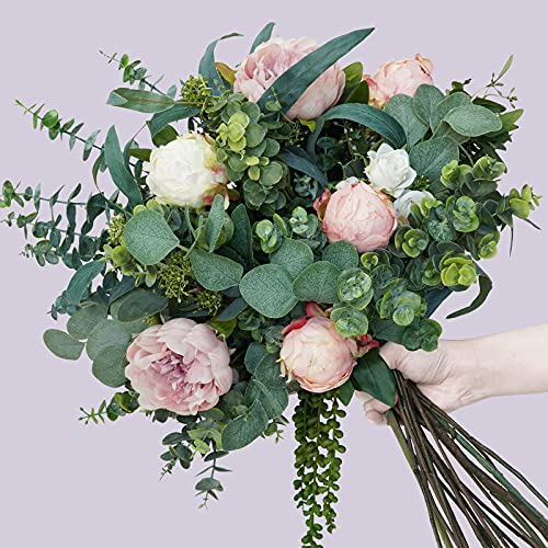 10 Pcs Mixed Eucalyptus Leaves Stems Bulk Artificial Silver Dollar Picks Faux Branches for Vase Bouquets Floral Arrangement Wreath Farmhouse Rustic Greenery Decor