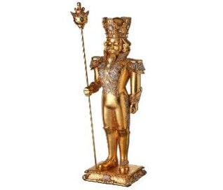 25.5&#x22; Resin Golden Nutcracker with Staff &#x2013; Regal Christmas Decor Figurine
