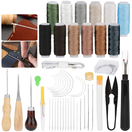 48Pcs Leather Stitching Needles and Awl Hand Tools Kit for DIY