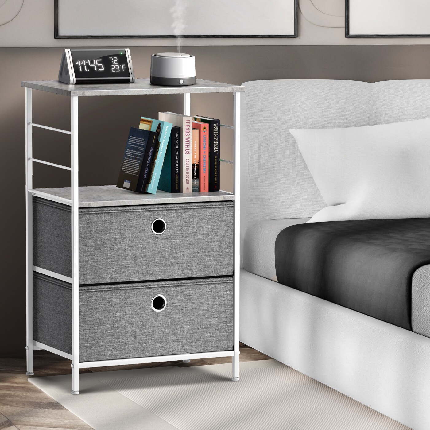 Sorbus Nightstand 2-Drawer Shelf Storage - Bedside Furniture &#x26; End Table Chest Dresser with Steel Frame, Wood Top &#x26; Easy Pull Fabric Bins for Home, Bedroom, Closets, Bathroom, Office &#x26; College Dorm
