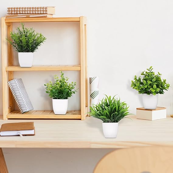 Small Fake Plants Artificial Plastic Plants in Pot Eucalyptus Plant Wheat Grass Shrub Plant Indoor Desk Coffee Table Bathroom Bedroom Home Decoration