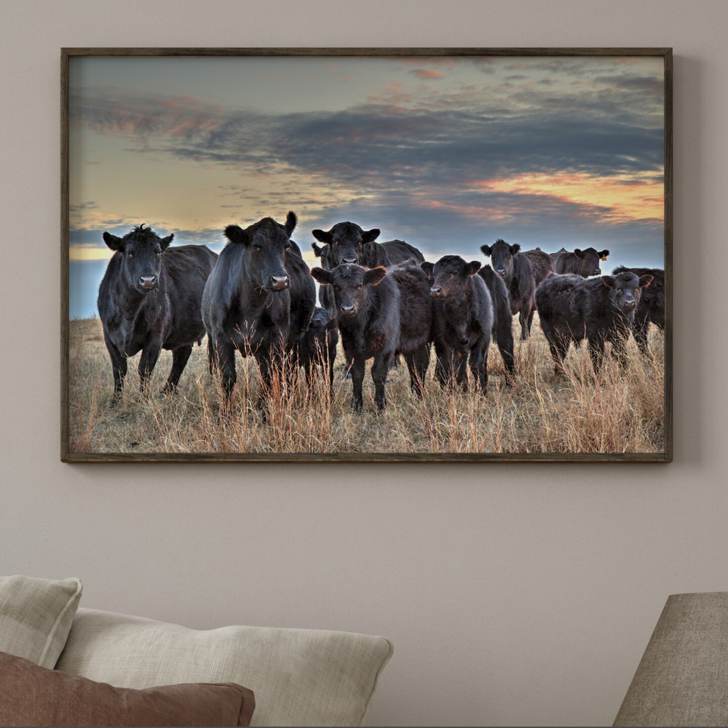 Angus cow canvas wall art, large western decor cow wall art, large ...