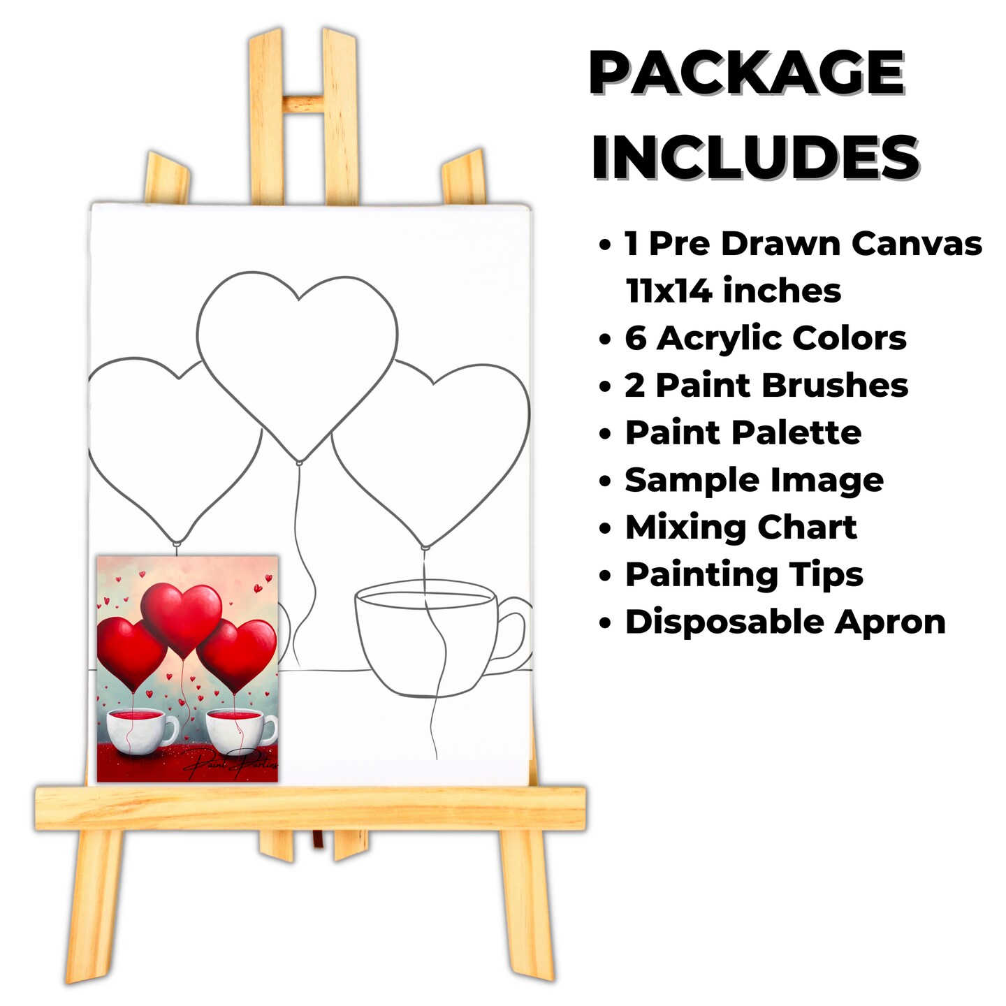 &#x22;Cup Of Hearts&#x22; DIY Canvas Art Kit, Adult Beginner, Acrylic Paint Size 11x14 inch