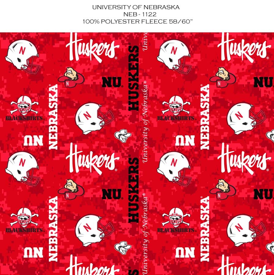 Sykel Enterprises-University of Nebraska Fleece Fabric-Nebraska Cornhuskers Digi Camo Fleece Blanket Fabric-Sold by the yard