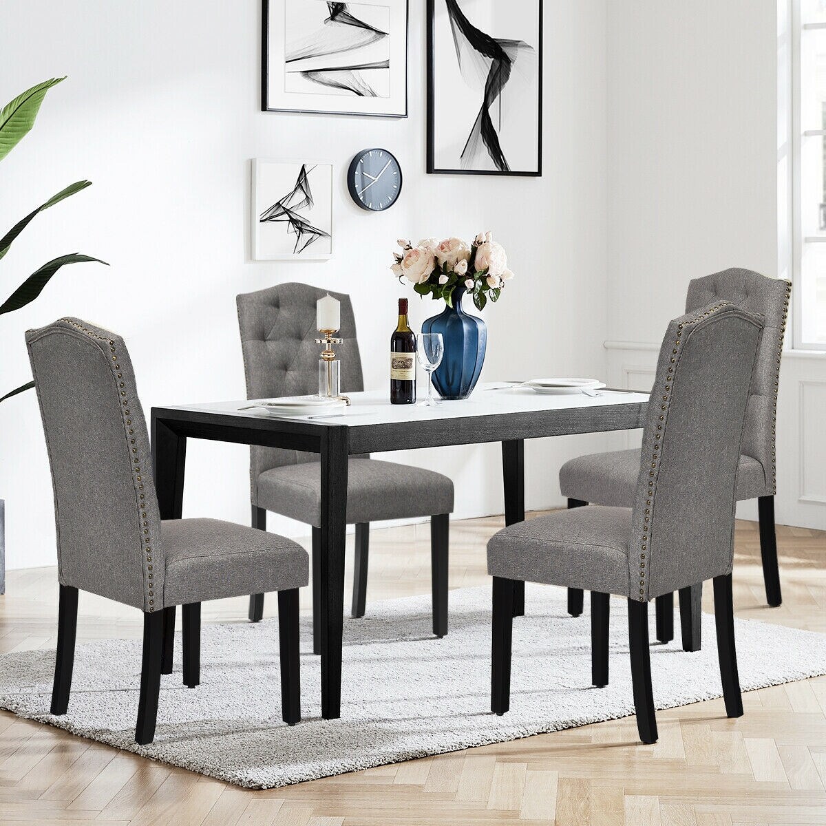 Set of 2 Tufted Upholstered Dining Chair with Curved Backrest