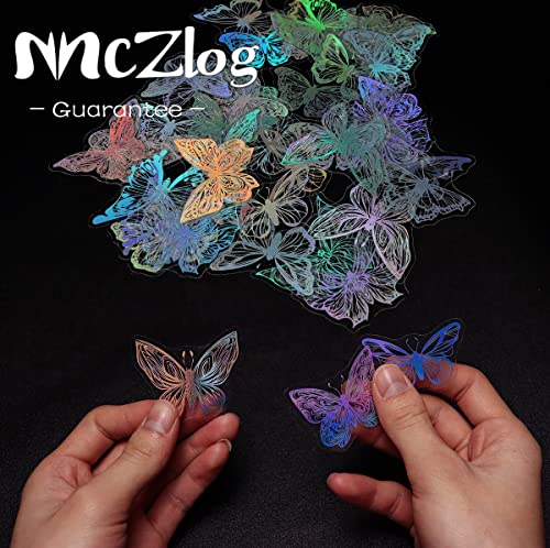 45 Pieces Holographic Glitter Butterfly Stickers, Vintage Butterfly Waterproof Transparent Decorative Decals, PET Adhesive Sticker Label for Scrapbooking Bullet Journal Daily Planner Water Bottles Laptops