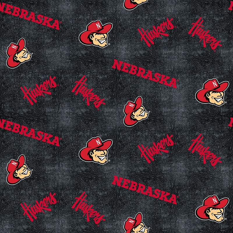 Sykel Enterprises-University of Nebraska Flannel Fabric-Nebraska Cornhuskers Distressed Logo Cotton Flannel Fabric