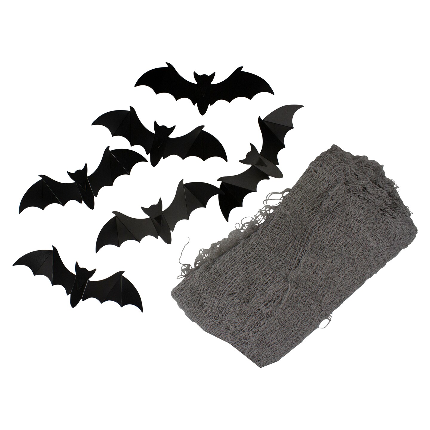 Northlight 9.75&#x27; Gray Gauze and Bats Halloween Decoration Kit