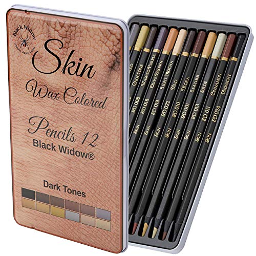 Black Widow Skin Tone Colored Pencils for Adult Coloring - 12 Color Pencils for Portraits and Skintone Artists - A Complete Color Range - Now With Light Fast Ratings.