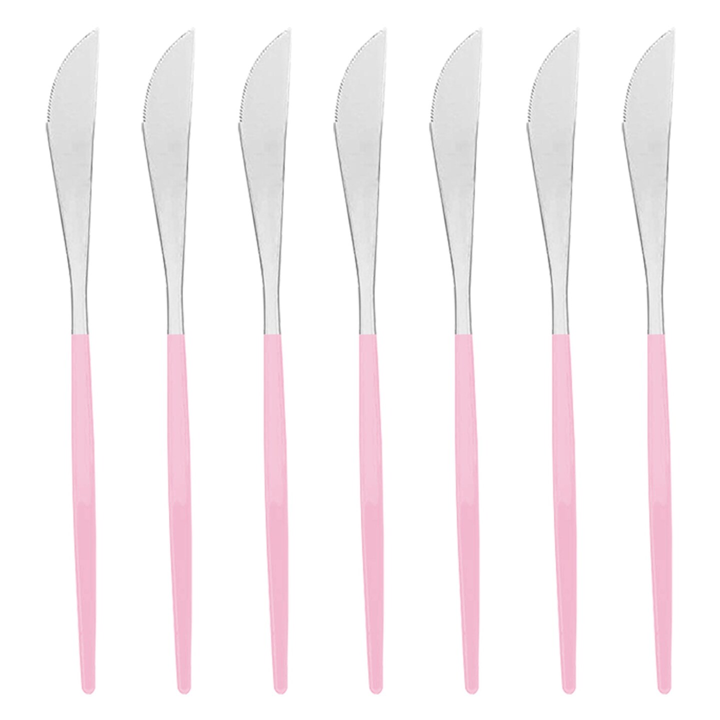 Silver with Pink Handle Moderno Disposable Plastic Dinner Knives (240 Knives)