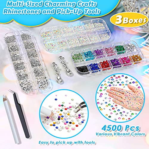 4500 Pieces B7000 Jewelry Glue with Rhinestones for Crafts, Rhinestones with Gems Adhesive for Shoes Cloth Fabric with Picker Pencil for Crafting Diamond Painting Graduation Cap Decorations