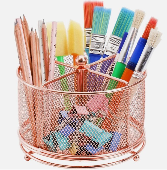 Pencil Holder, 360&#xB0; Rotating Mesh Desk Organizer with 4 Compartments