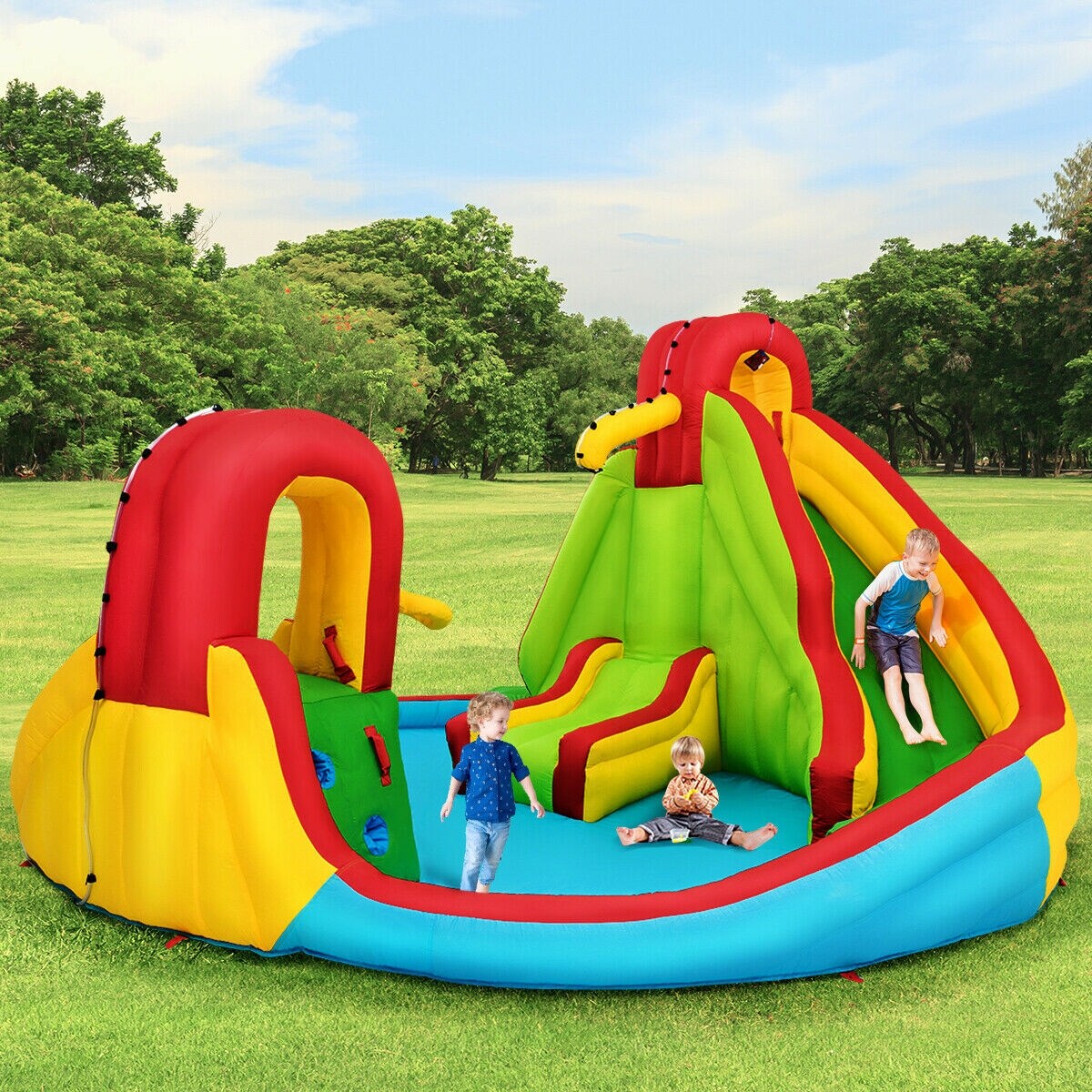 Kids Inflatable Water Slide Bounce House with Climbing Wall and Pool